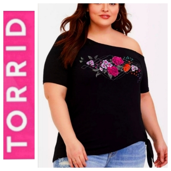 torrid Tops - Torrid Super Soft Geo Floral off Shoulder Blouse